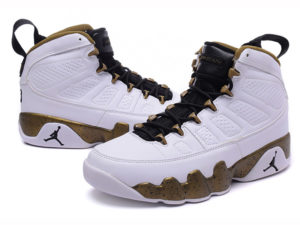 Кроссовки Nike Air Jordan 9 мужские белые с золотым - фото слева и справа