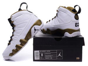 Кроссовки Nike Air Jordan 9 мужские белые с золотым - общее фото